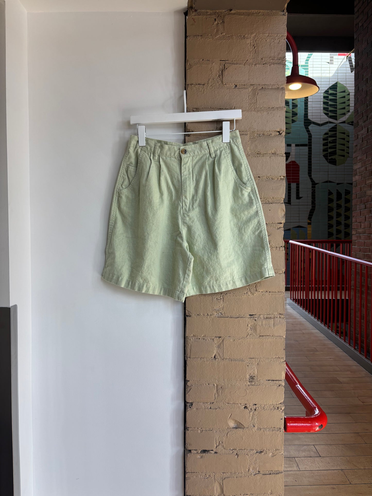 Booth 1 55% Linen, 45% Cotton Green Trouser Shorts (6)