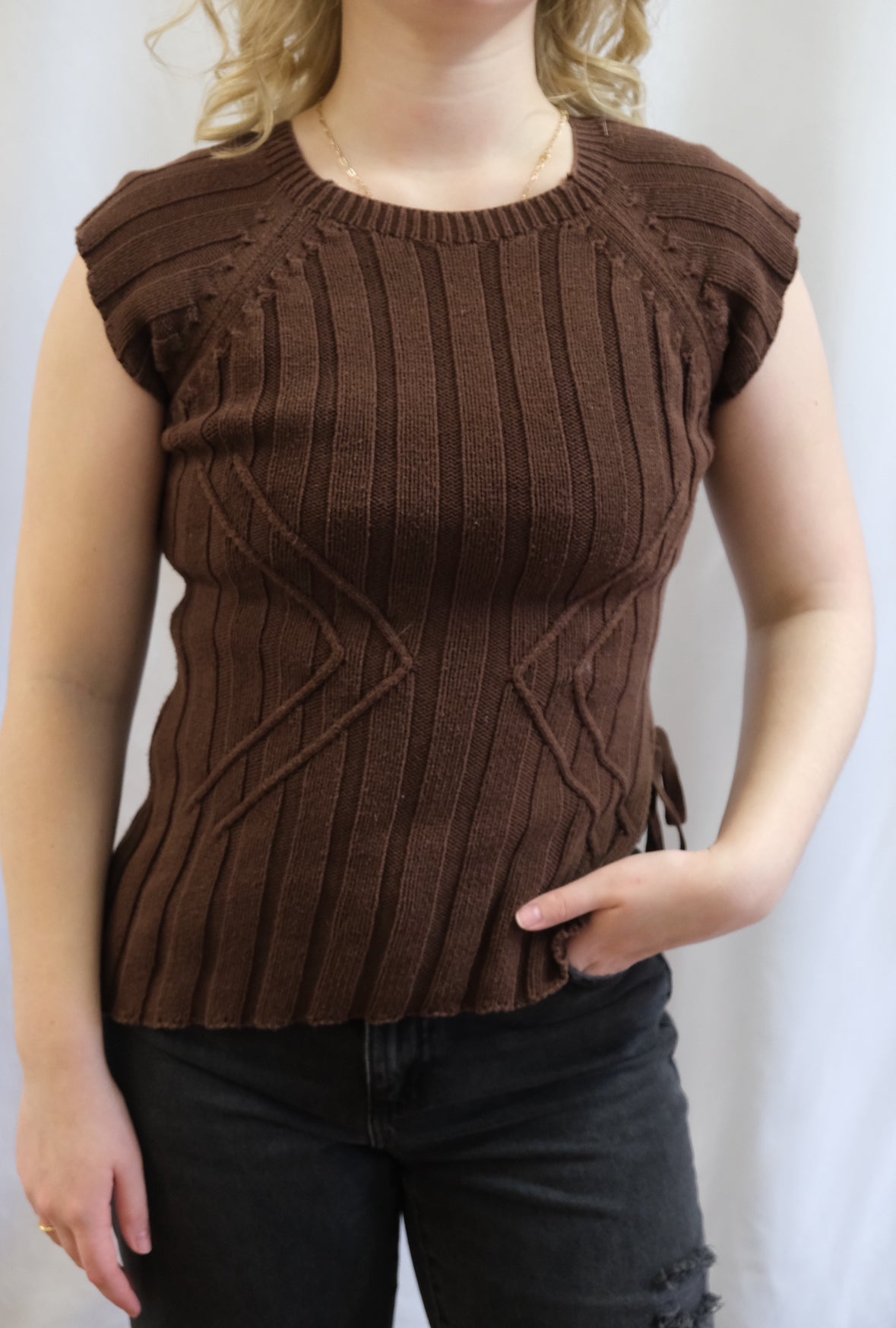 Booth 7 Zara Asymmetrical Brown Knit Sweater Top (S)