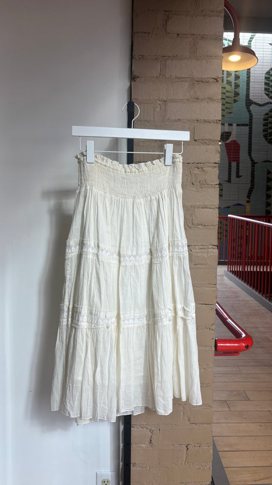 Booth 1 Cream Tiered Midi Skirt Anthro/Chaudry NWT (S)
