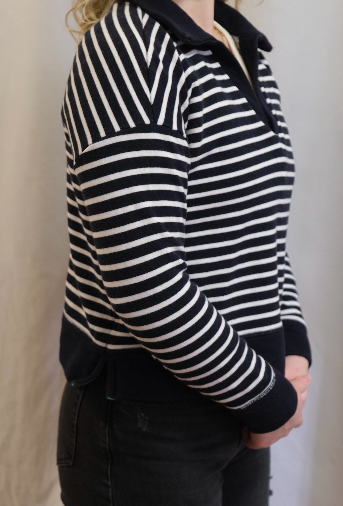 Booth 12 Navy and White Striped Sweater (M)