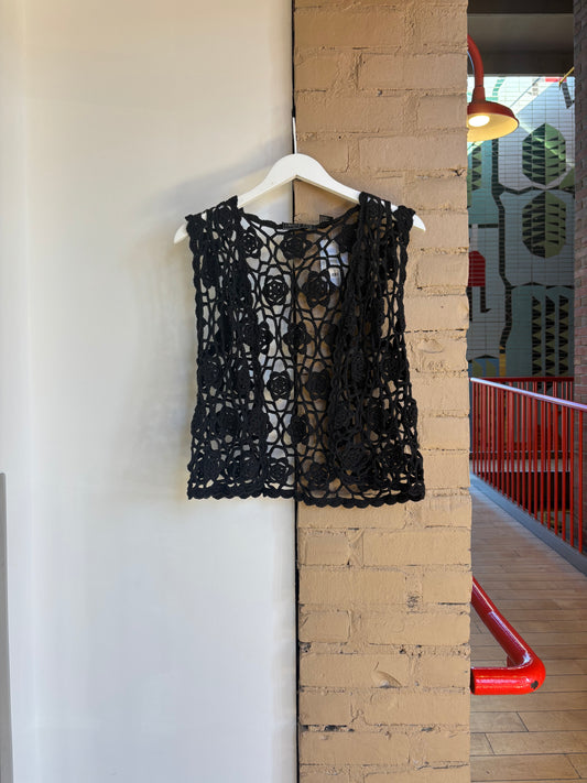 Booth 19 Vintage Cherry Stix Black Crochet Vest (S-L)