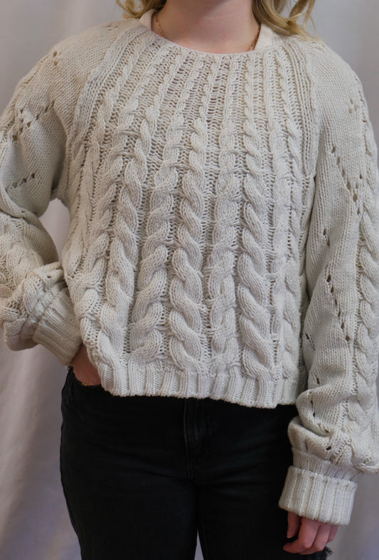 Booth 1 Free People Sandre Cable Stitch Pullover Sweater (L)