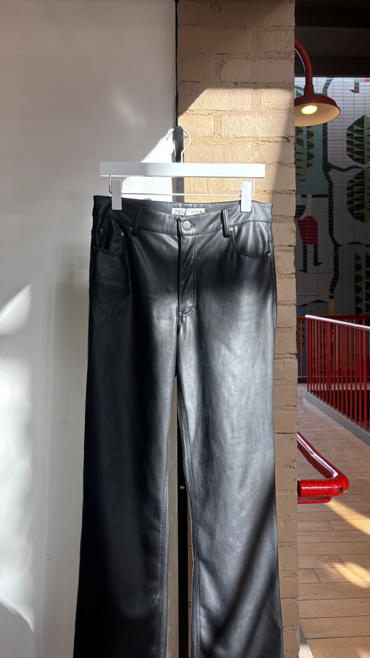 Booth 7 Zara 90's Wide Leg Black Leather Pants (8)