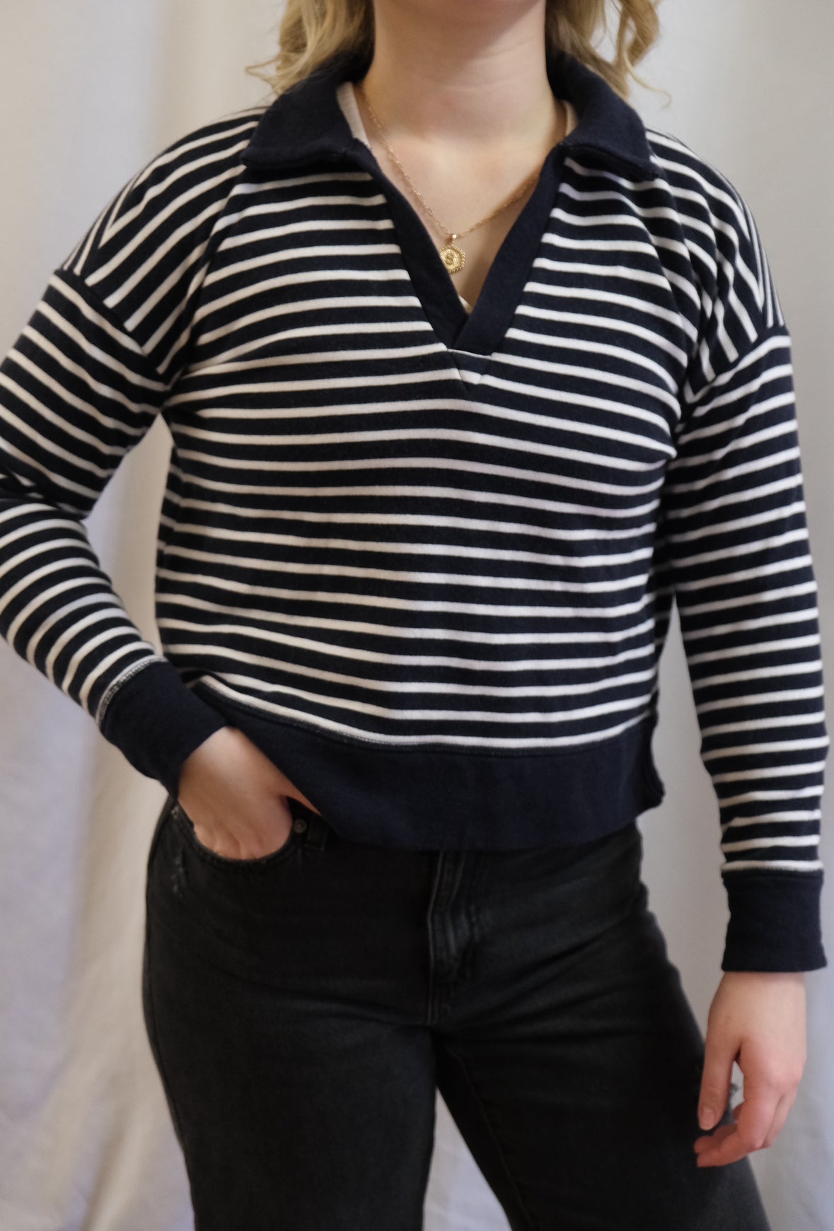 Booth 12 Navy and White Striped Sweater (M)