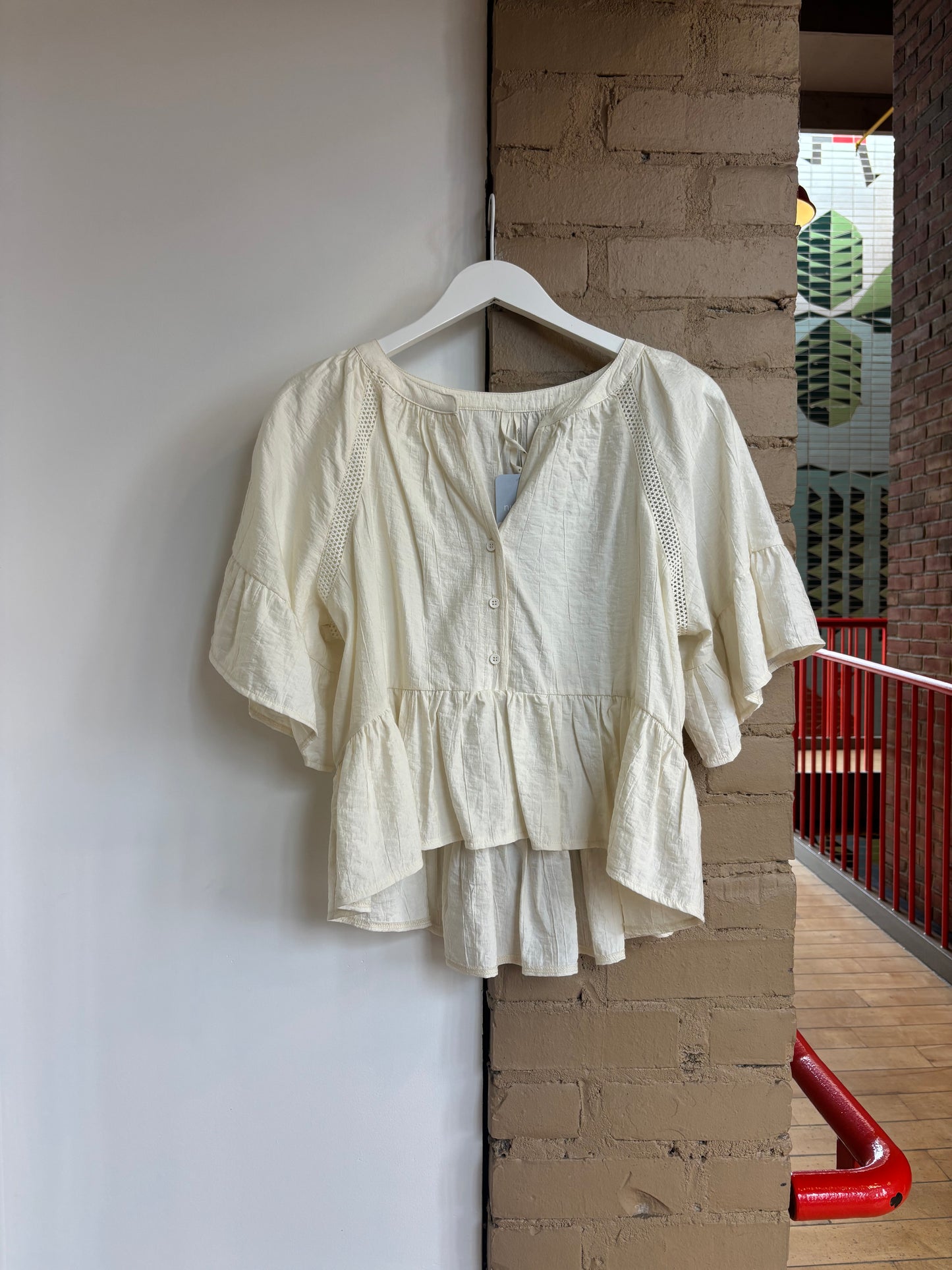 Booth 13 White Ruffled Anthropologie Top (S)