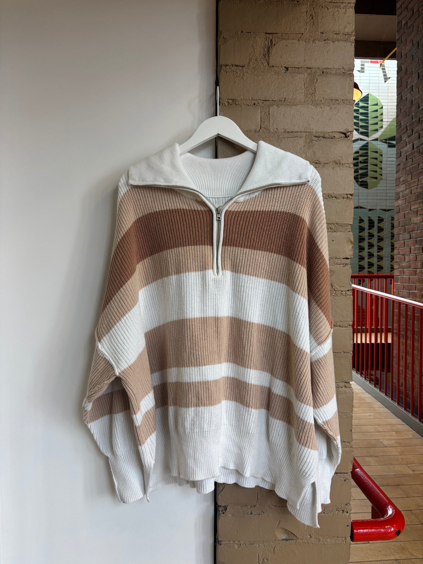 Booth 8 Aerie Sweater White w/ Tan Stripes (L)