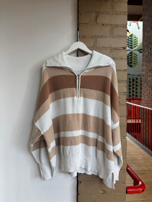 Booth 8 Aerie Sweater White w/ Tan Stripes (L)